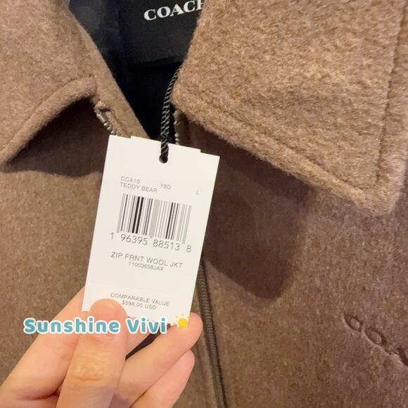 NWT Coach Women's Zip Front Wool Jacket Teddy Bear CAA10 Large - Picture 2 of 12